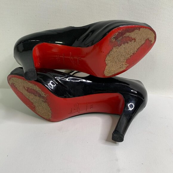 Christian Louboutin Black Patent Mary Jane Peep-Toe Heels – Size 36.5 - Picture 6 of 8